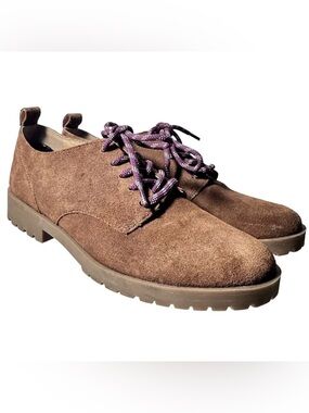 Crown Vintage Lowell Suede Oxfords Tan Brown Lug SoIe Shoes Womens 7.5 EU 38